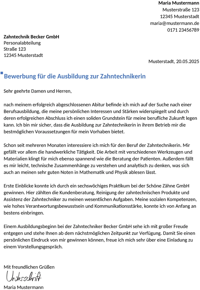 bewerbung-zahntechnikerin-ausbildung