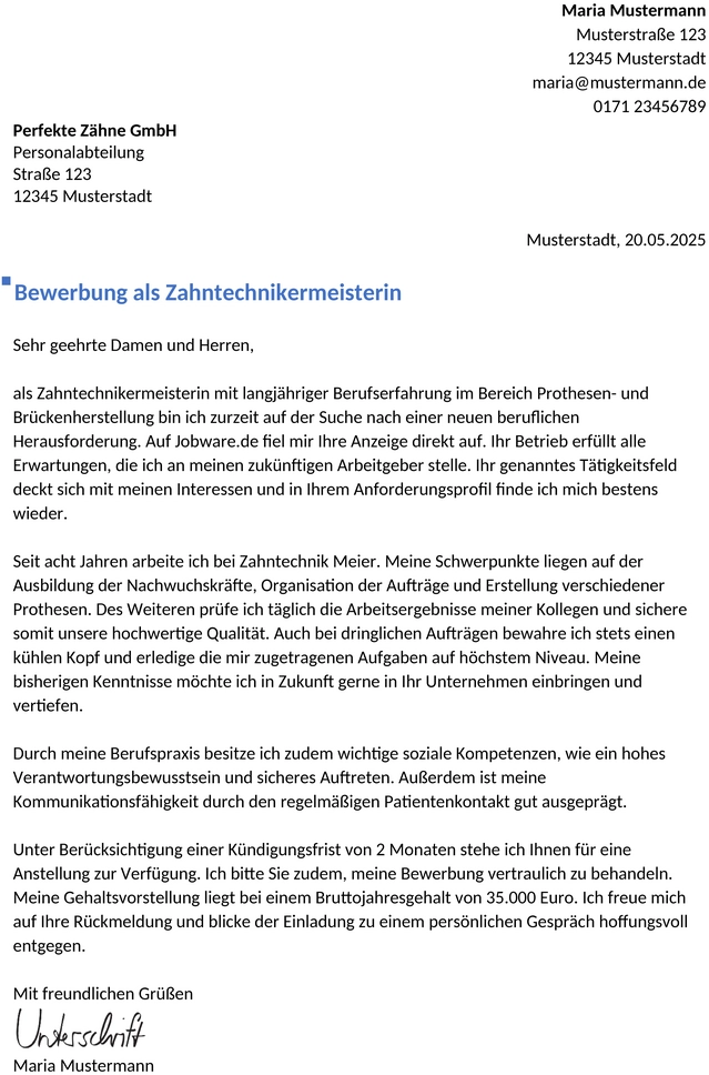 bewerbung-zahntechnikerin-berufserfahren