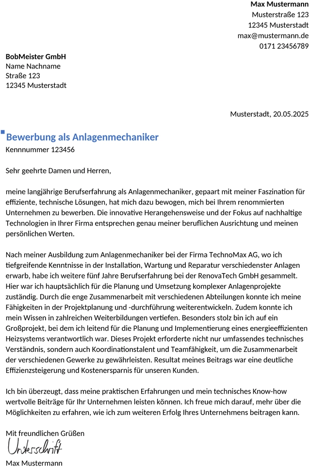 bewerbungsvorlage-anlagenmechaniker-berufserfahren