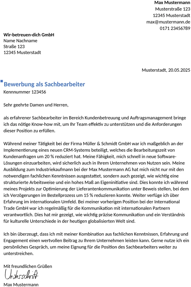 bewerbungsvorlagen-sachbearbeiter-berufserfahren