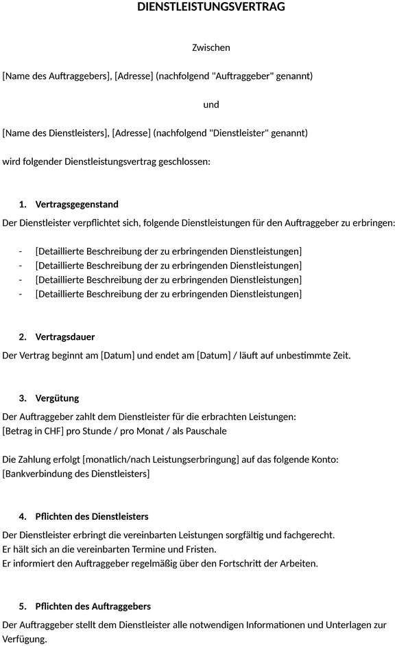 dienstleistungsvertrag-vorlage