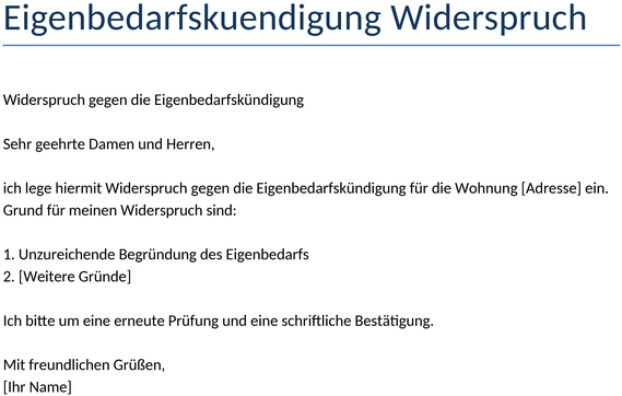 eigenbedarfskuendigung-widerspruch-vorlage