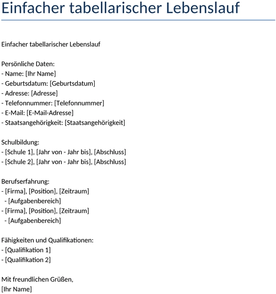 einfacher-tabellarischer-lebenslauf