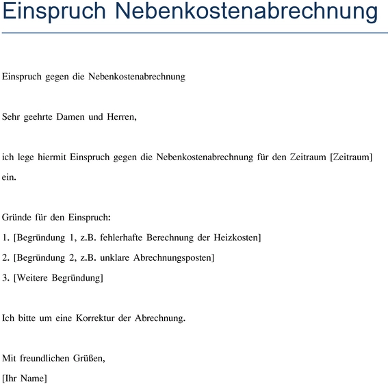 einspruch-gegen-nebenkostenabrechnung-vorlage