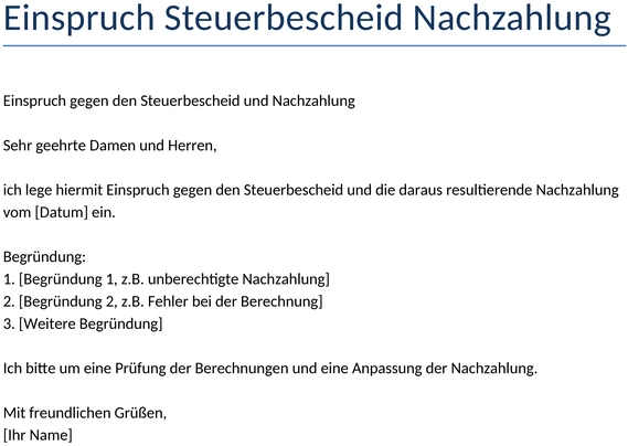 einspruch-steuerbescheid-nachzahlung