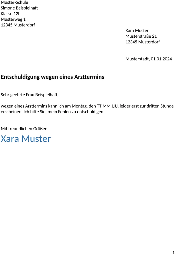 entschuldigung-schule-arzttermin-muster