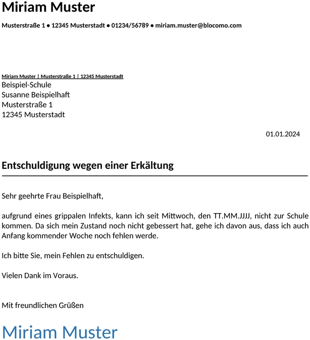 entschuldigung-schule-erkaeltung-vorlage