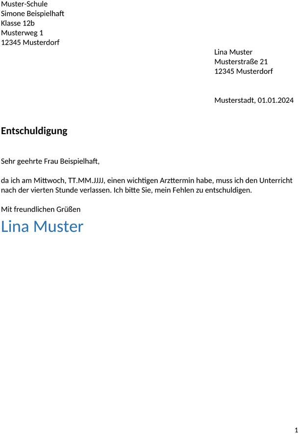 entschuldigung-schule-frueher-gehen-muster
