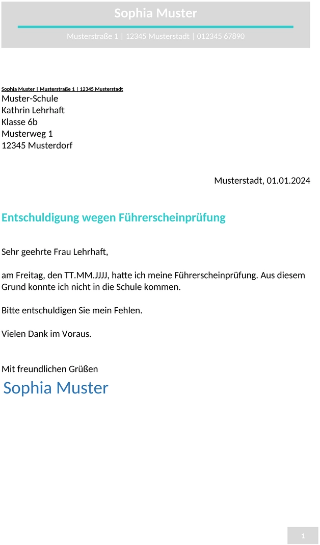 entschuldigung-schule-fuehrerscheinpruefung