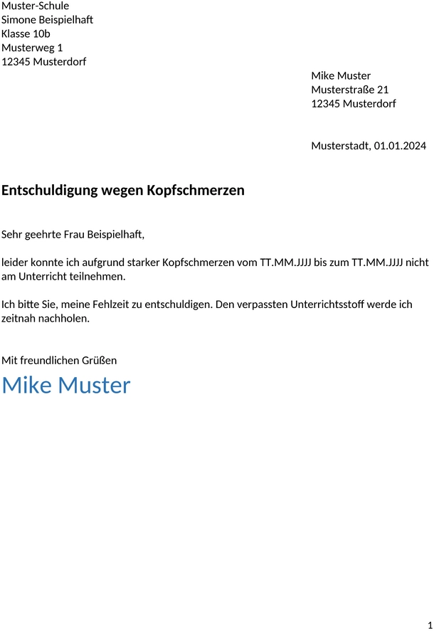 entschuldigung-schule-kopfschmerzen-muster