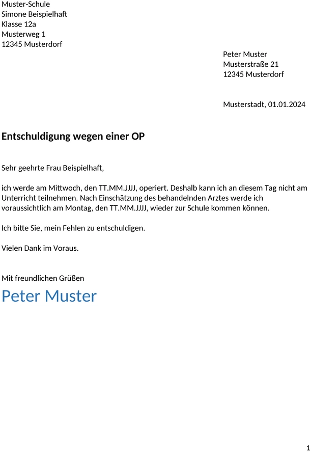 entschuldigung-schule-muster