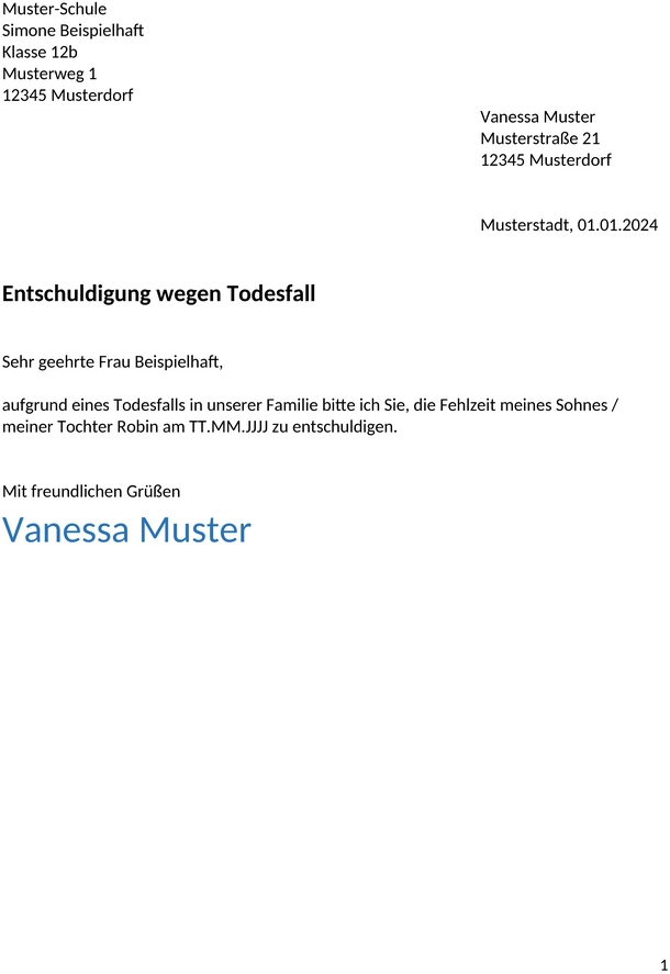 entschuldigung-schule-todesfall-muster