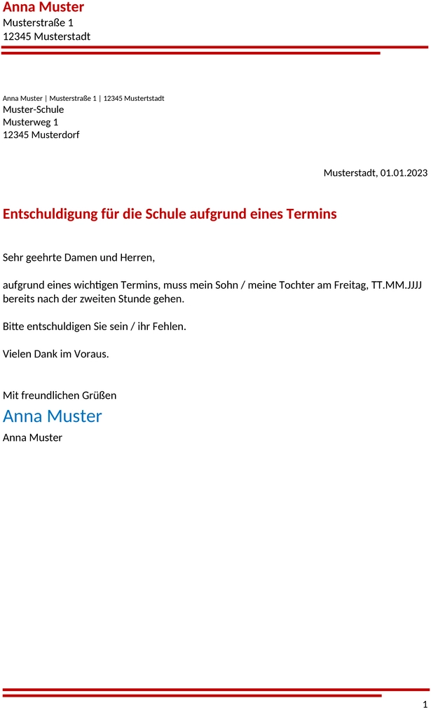 entschuldigung-schule-wegen-termin-muster