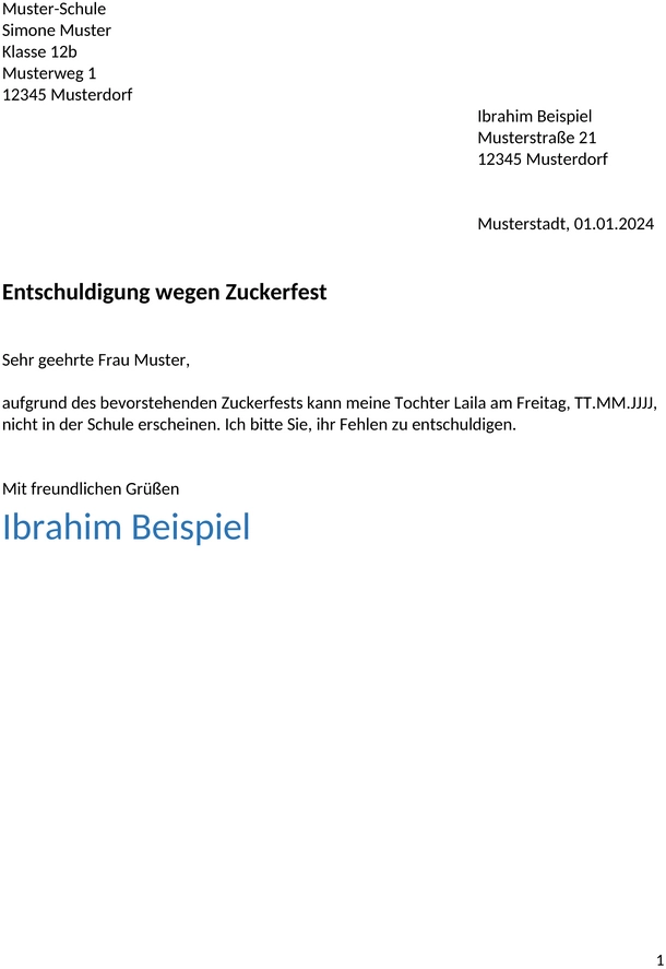 entschuldigung-schule-zuckerfest-muster