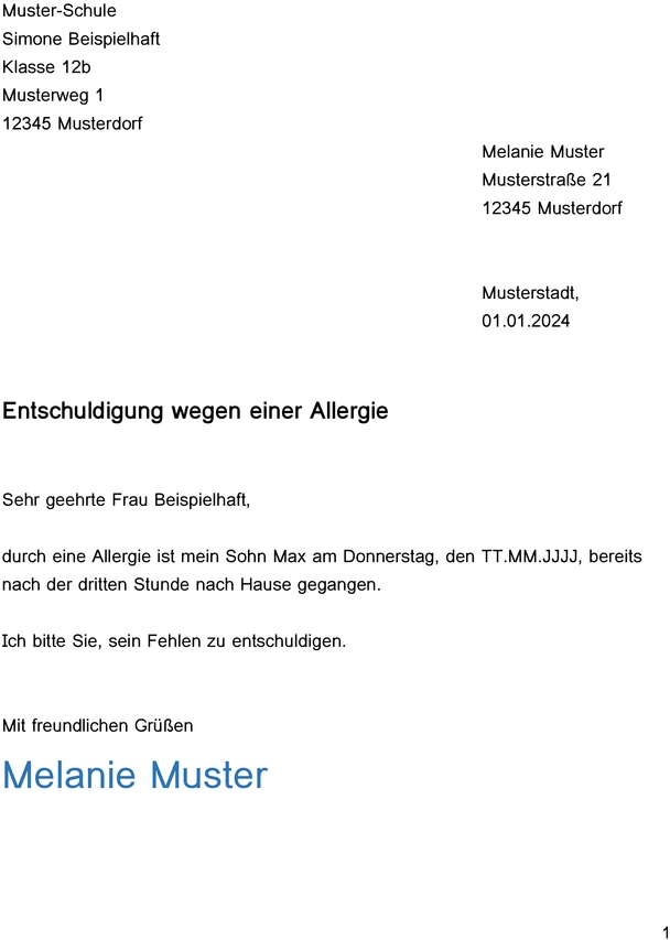 entschuldigung-wegen-allergie-schule-muster
