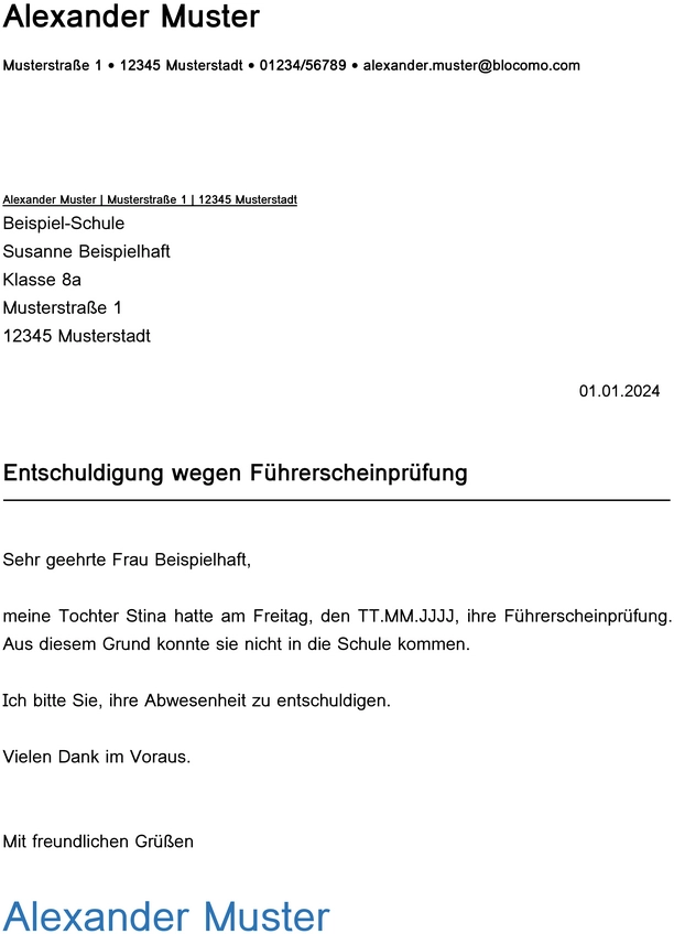 entschuldigung-wegen-fuehrerscheinpruefung-vorlage