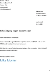 entschuldigung-wegen-kopfschmerzen-schule-vorlage