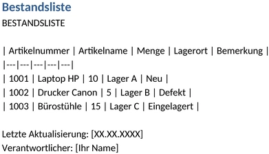 inventar-bestandsliste