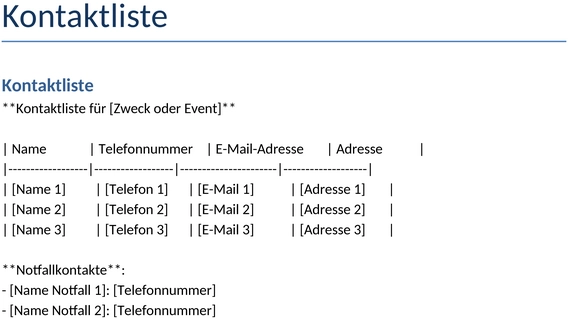 kontaktliste-vorlage