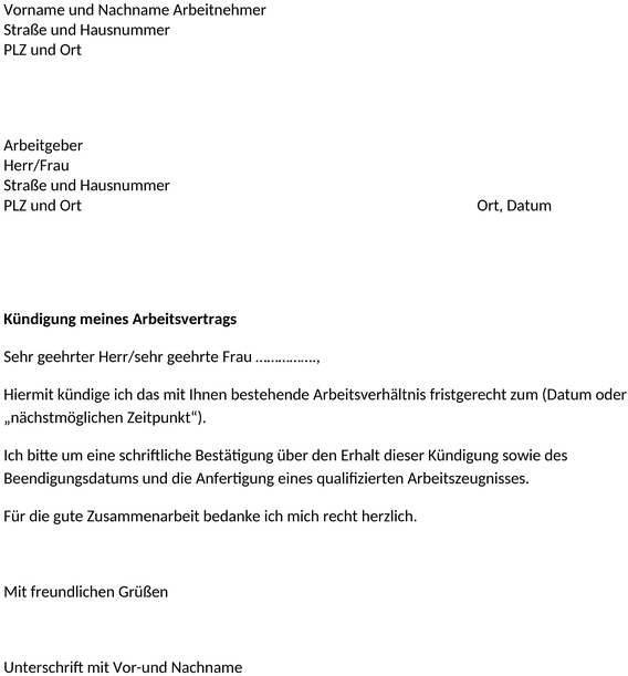 kuendigung-arbeitsvertrag-arbeitnehmer-vorlage