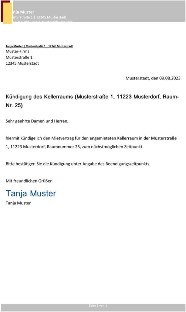 kuendigung-des-kellerraums-muster-vorlage