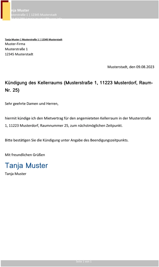 kuendigung-des-kellerraums-muster-vorlage
