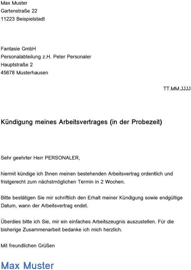 kuendigung-eines-arbeitsvertrages-in-der-probezeit-vorlage