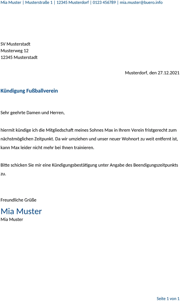 kuendigung-fussballverein-sohn-muster
