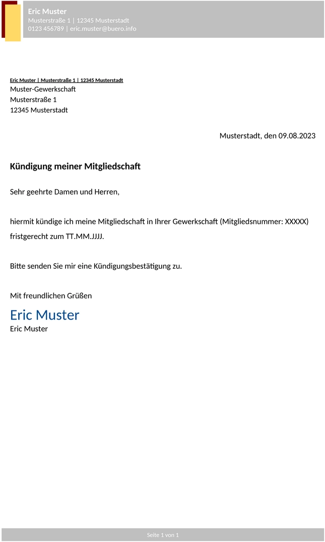 kuendigung-gewerkschaft-vorlage