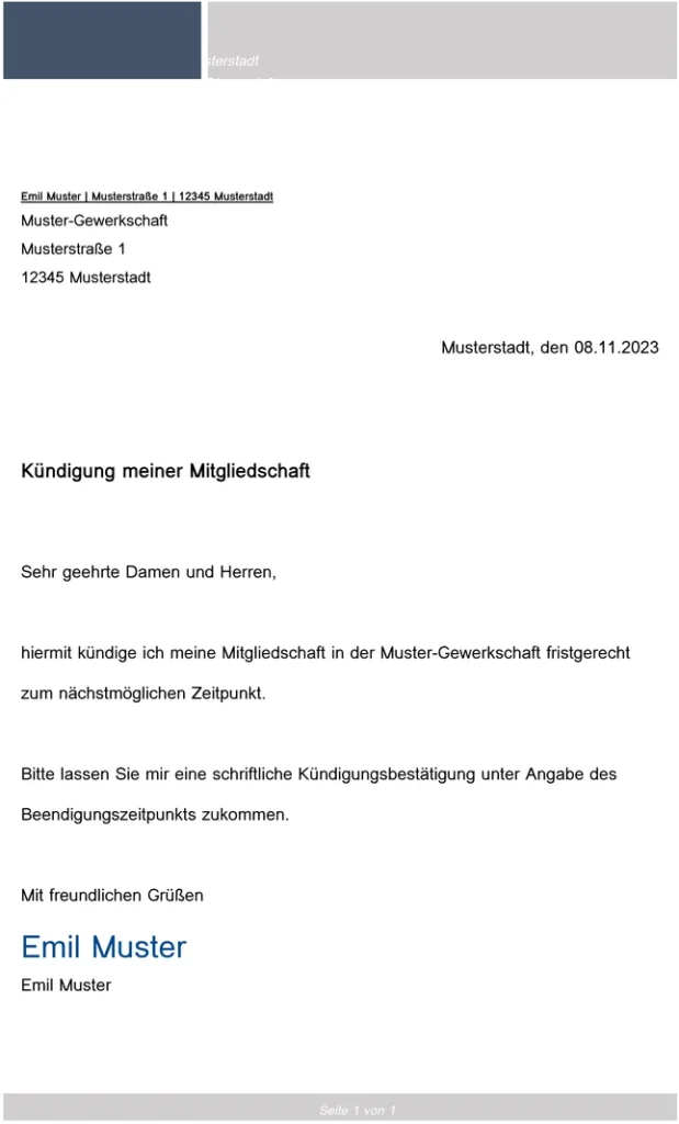 kuendigung-gewerkschaftsmitgliedschaft-vorlage
