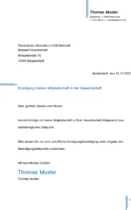 kuendigung-gewerkschaftsmitgliedschaft-vorlage