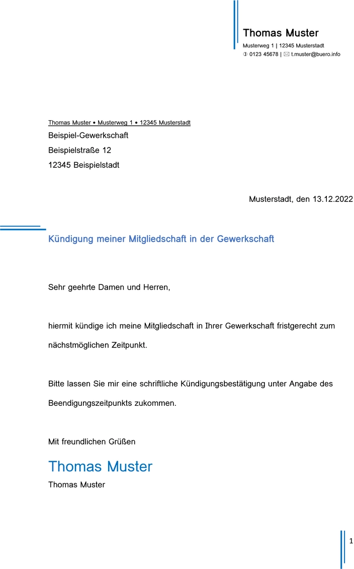 kuendigung-gewerkschaftsmitgliedschaft-vorlage