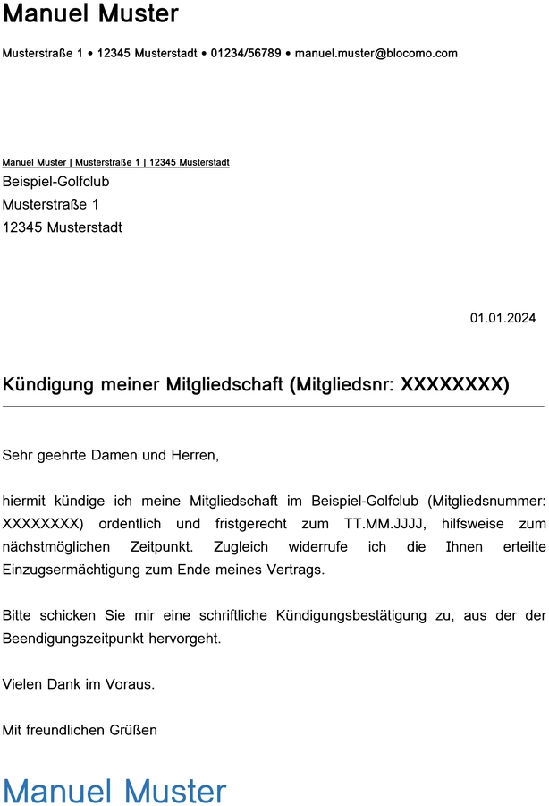 kuendigung-golfclub-mitgliedschaft-vorlage