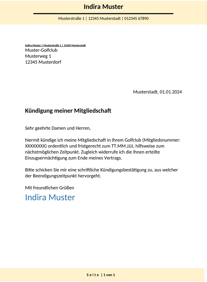 kuendigung-golfclub-mitgliedschaft