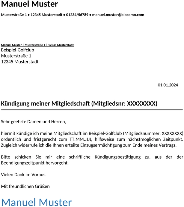 kuendigung-golfclub-vorlage