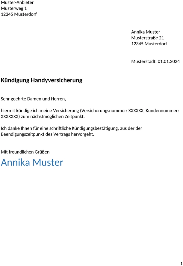 kuendigung-handyversicherung-muster