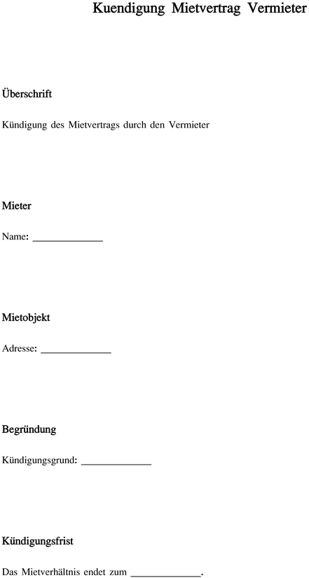 Word Vorlage Zur K ndigung Des Mietvertrags Durch Den Vermieter 