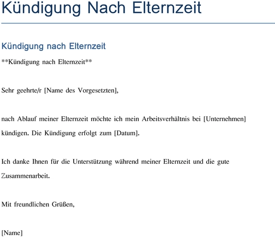 kuendigung-nach-elternzeit-vorlage