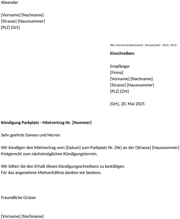 kuendigung-parkplatz-vorlage