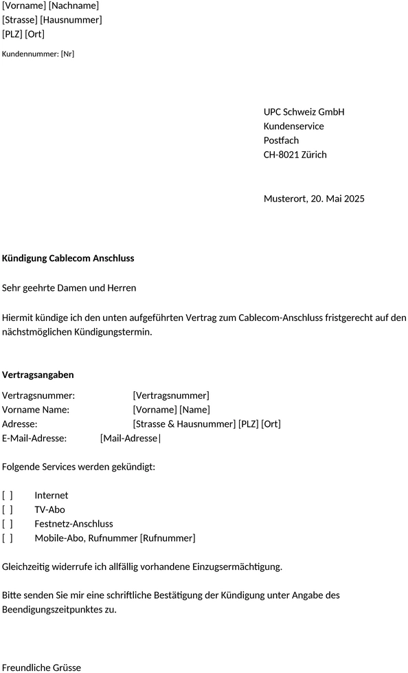 kuendigung-upc-cablecom-vorlage