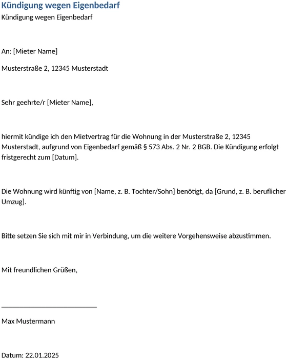 kuendigung-wegen-eigenbedarf-vorlage