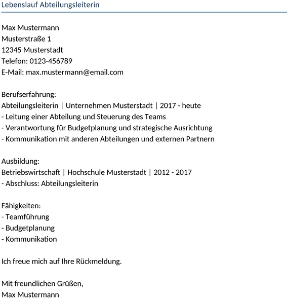 lebenslauf-abteilungsleiterin