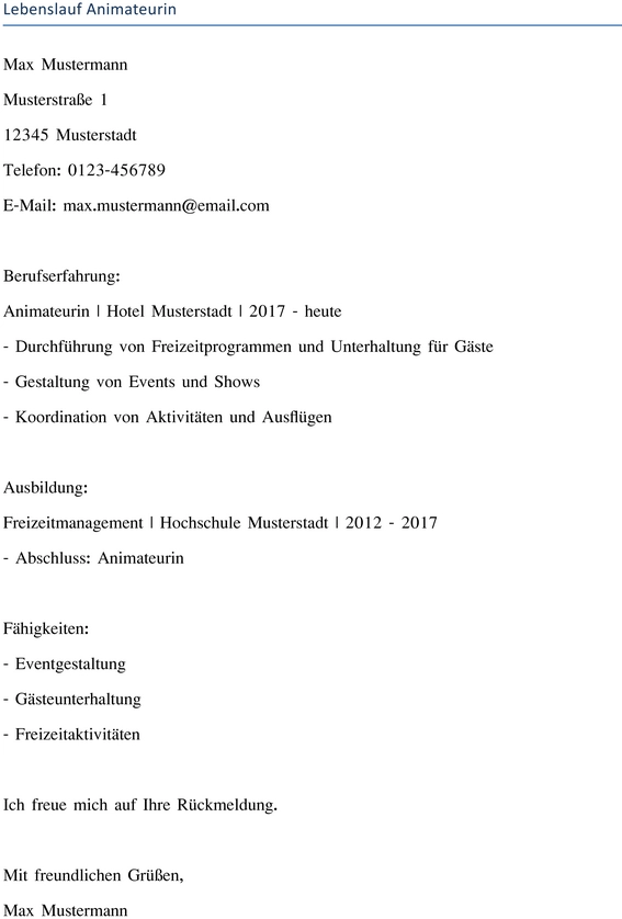 lebenslauf-animateurin-freizeitmanagement-gestalten-und-unterhalten