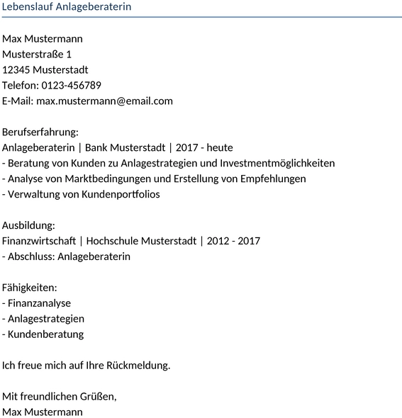 lebenslauf-anlageberaterin