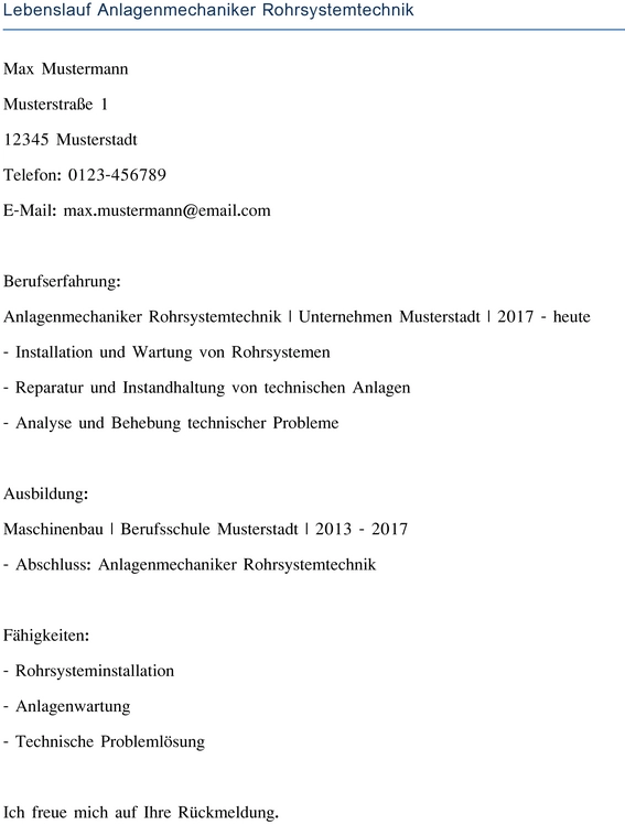 lebenslauf-anlagenmechaniker-rohrsystemtechnik