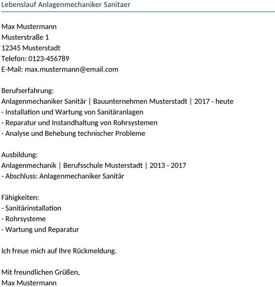 lebenslauf-anlagenmechaniker-sanitaer