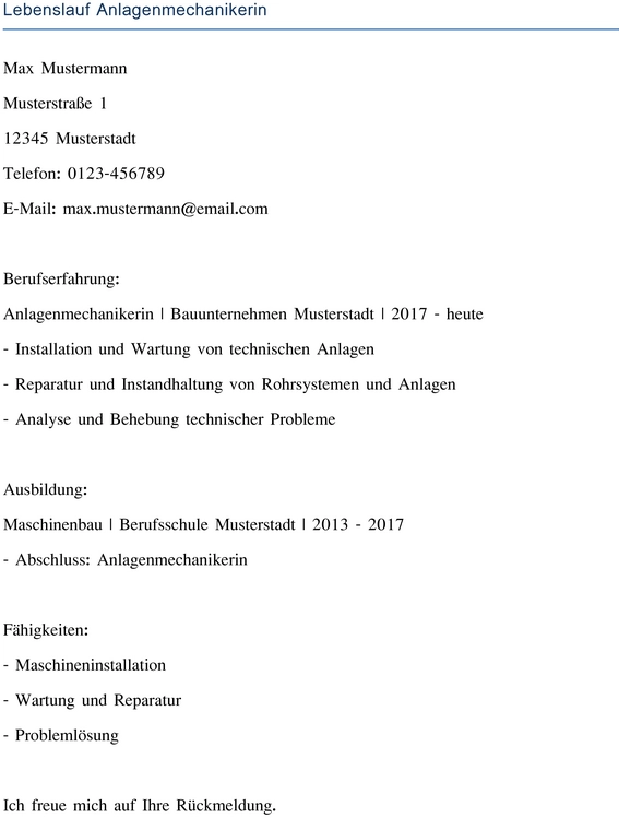 lebenslauf-anlagenmechanikerin-ohne-nummerierung