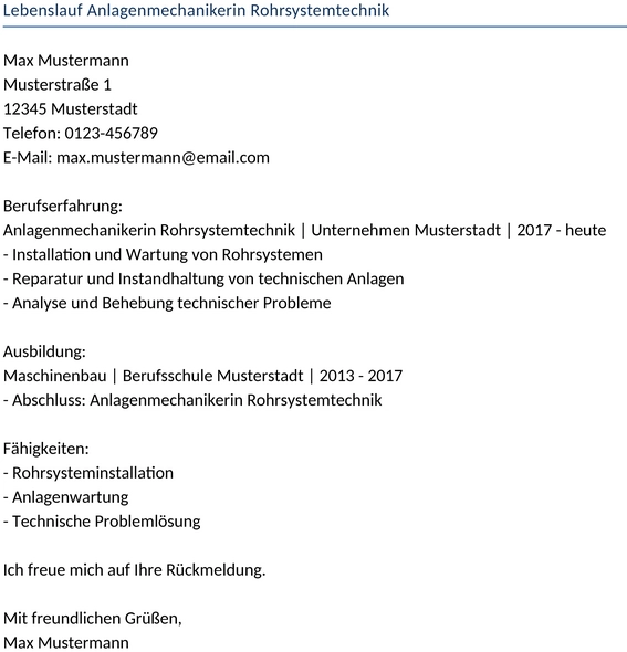 lebenslauf-anlagenmechanikerin-rohrsystemtechnik