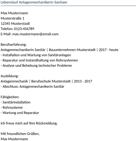 lebenslauf-anlagenmechanikerin-sanitaer