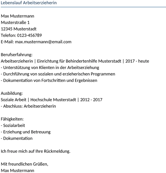 lebenslauf-arbeitserzieherin